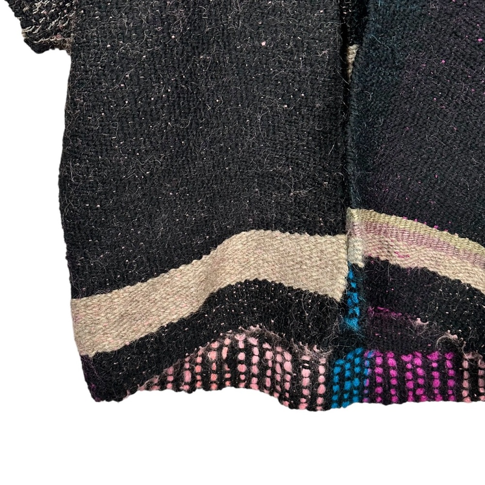 VINTAGE Boxy Open Front Woven Wool Saori Kimono Woven Poncho - Picture 7 of 10